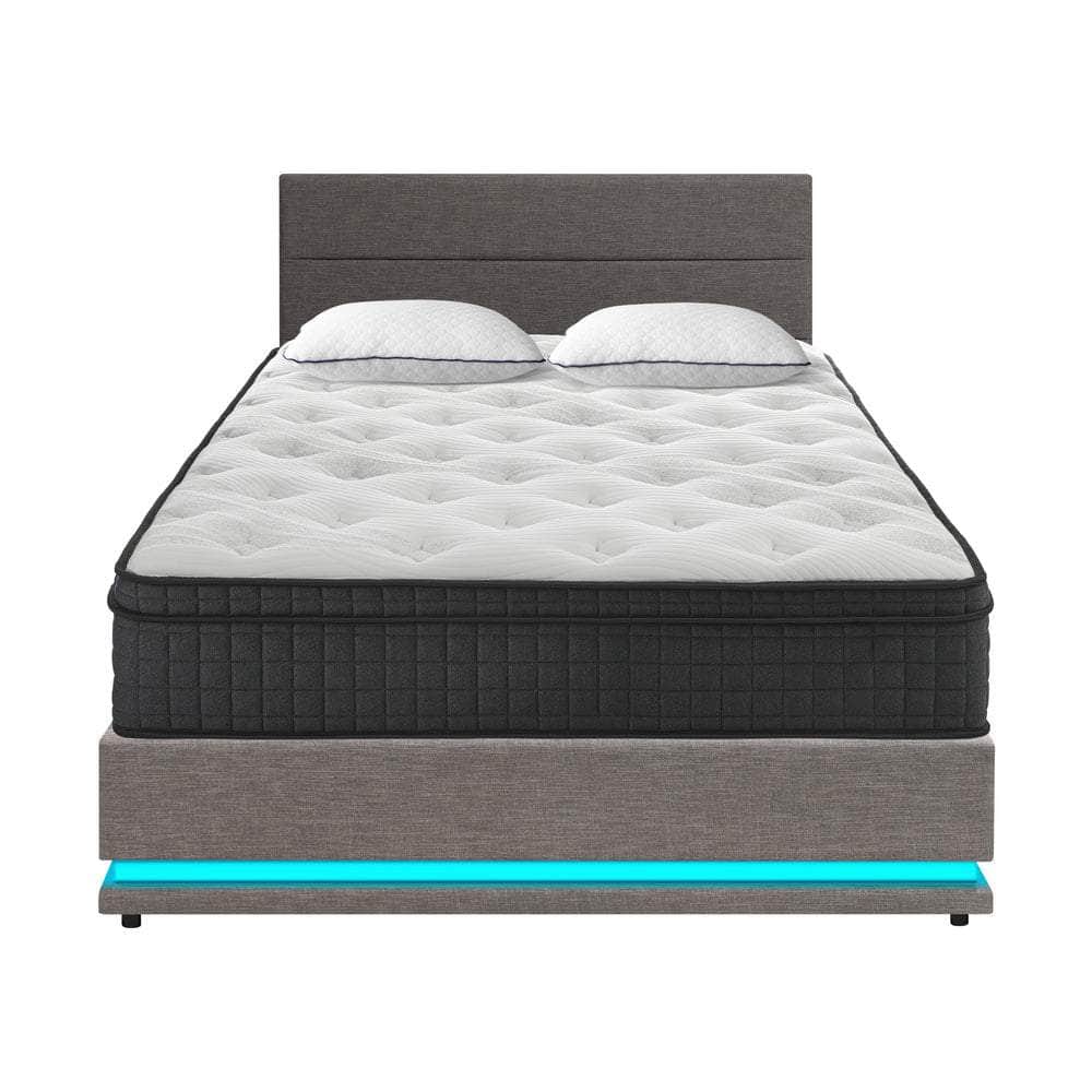 Bed Frame with Mattress Double Size LED Gas Lift Black & Grey LAYZ