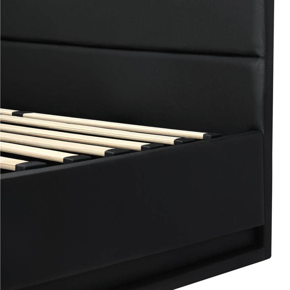 Bed Frame with Mattress Double Size LED Gas Lift Black & Grey LAYZ