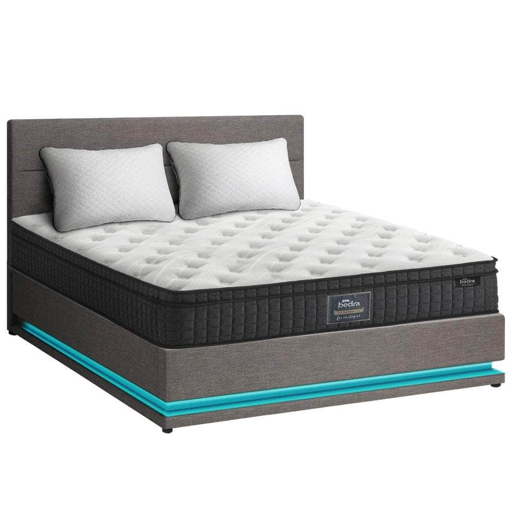 Bed Frame with Mattress Double Size LED Gas Lift Black & Grey LAYZ