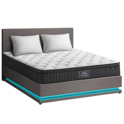 Bed Frame with Mattress Double Size LED Gas Lift Black & Grey LAYZ
