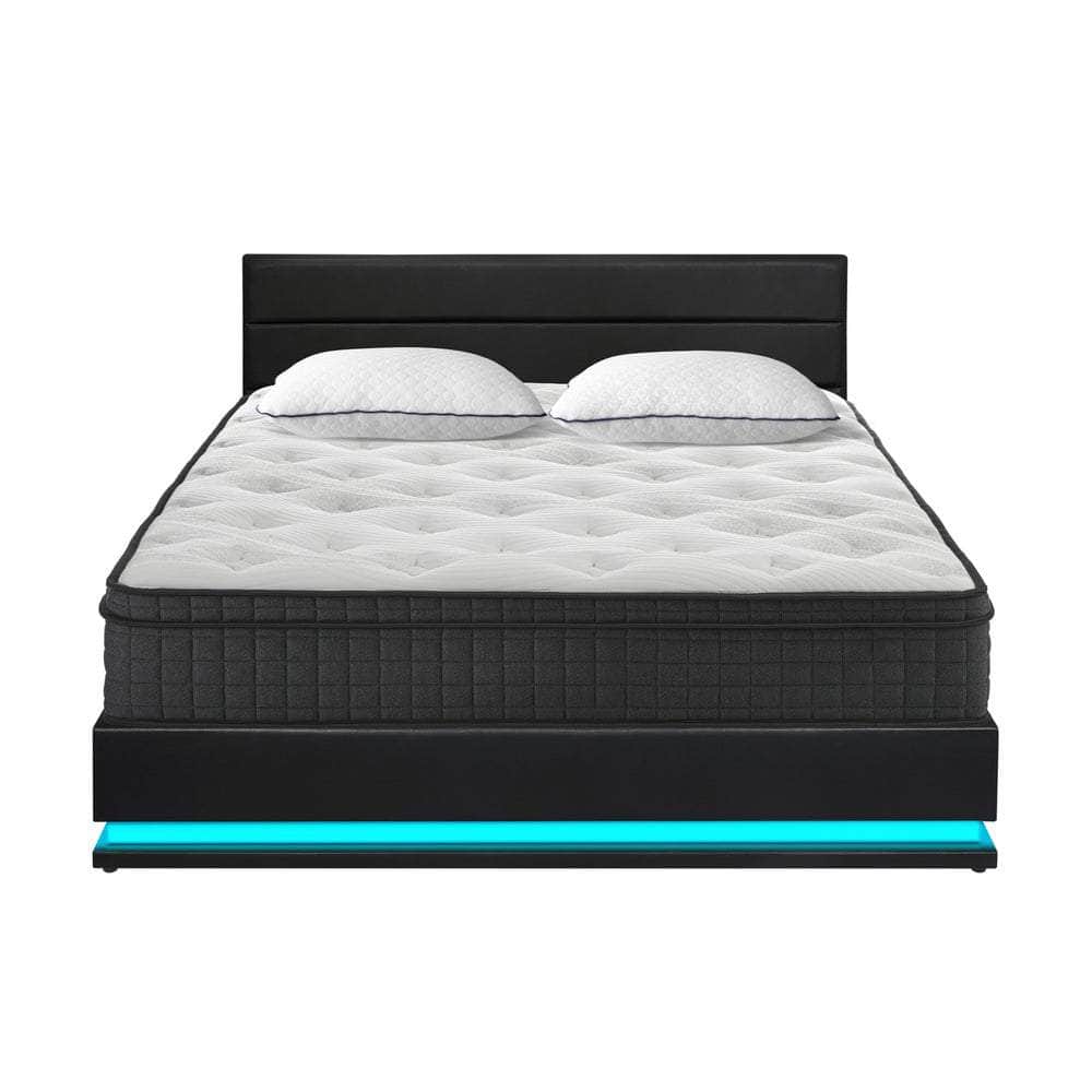 Bed Frame with Mattress King & Queen Size LED Gas Lift Black LAYZ