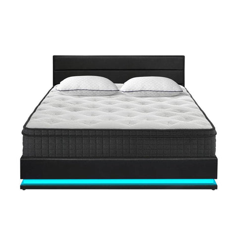 Bed Frame with Mattress King & Queen Size LED Gas Lift Black LAYZ