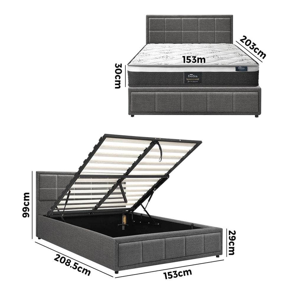 Bed Frame With Mattress Set Double Queen & King Size Gas Lift Grey BOSS