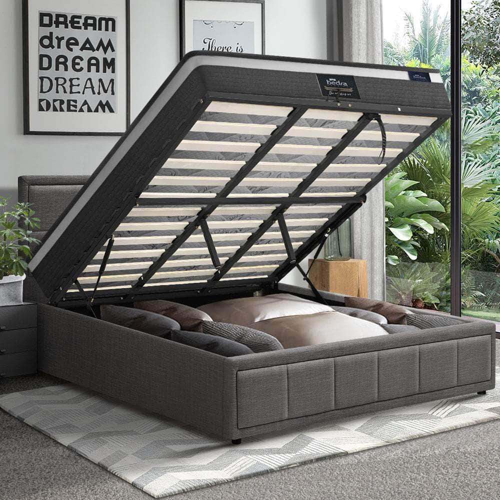 Bed Frame With Mattress Set Double Queen & King Size Gas Lift Grey BOSS