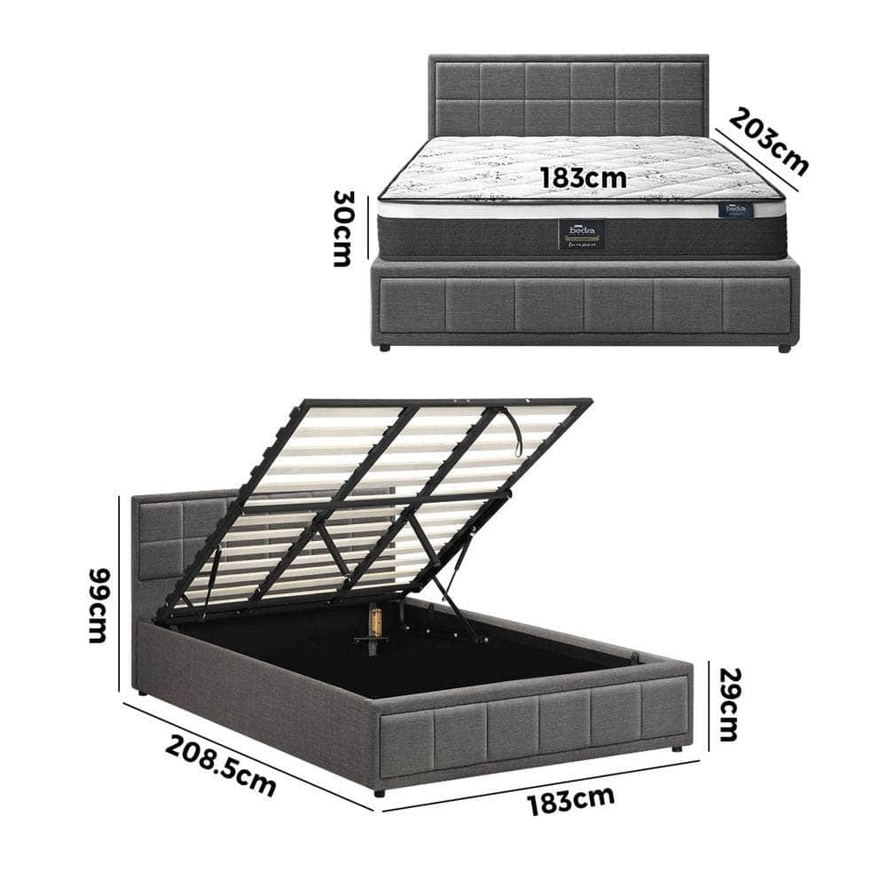 Bed Frame With Mattress Set Double Queen & King Size Gas Lift Grey BOSS