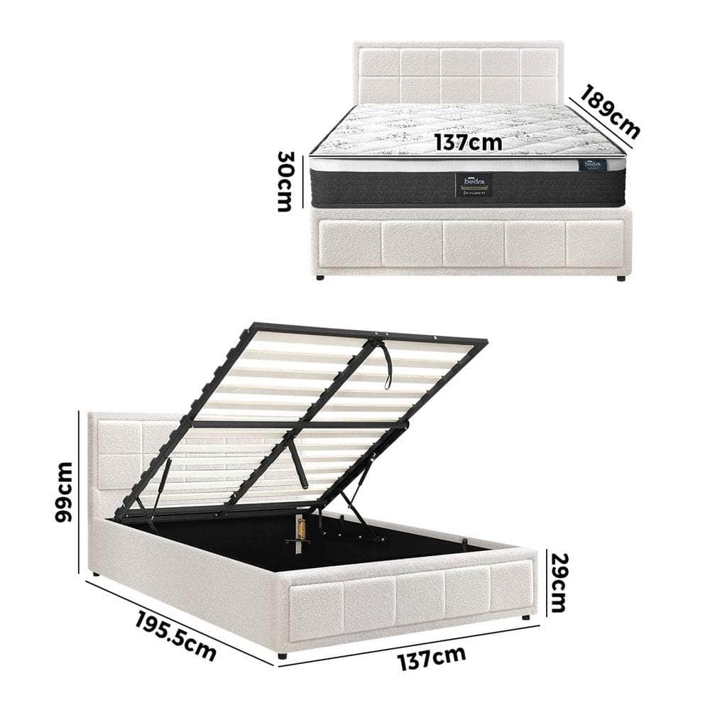 Bed Frame With Mattress Set Double Size Gas Lift White BOSS