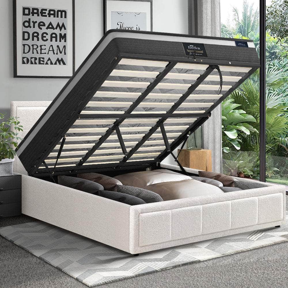 Bed Frame With Mattress Set Double Size Gas Lift White BOSS