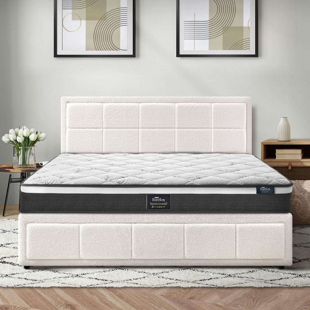 Bed Frame With Mattress Set Double Size Gas Lift White BOSS