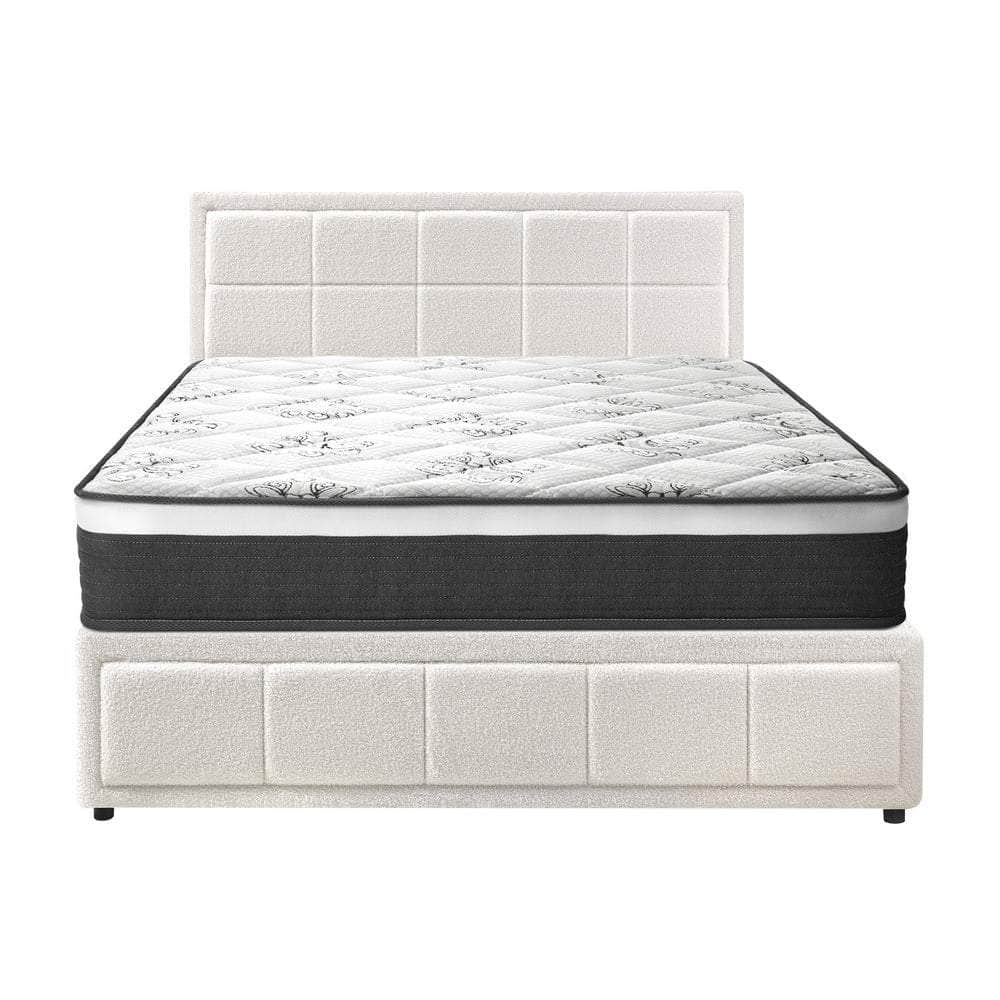 Bed Frame With Mattress Set Double Size Gas Lift White BOSS