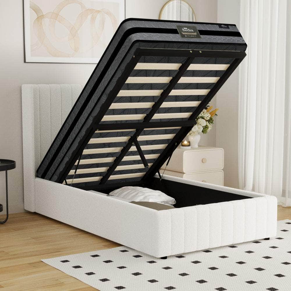 Bed Frame with Mattress Set King Single Gas Lift Boucle BILY