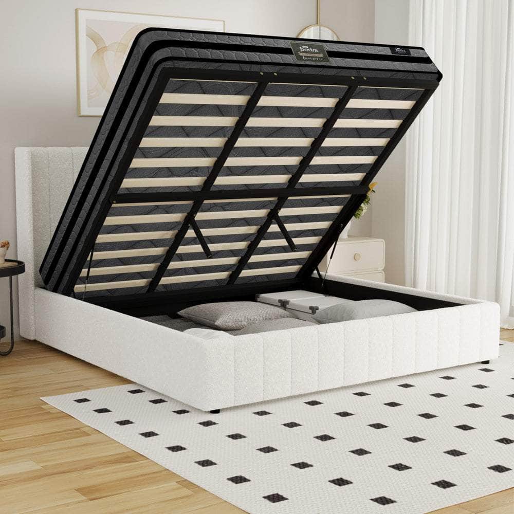 Bed Frame with Mattress Set King Single &King Size Gas Lift Boucle BILY