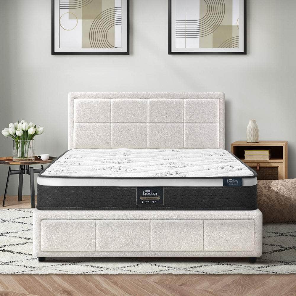 Bed Frame with Mattress Set King Single &King Size Gas Lift Boucle BILY