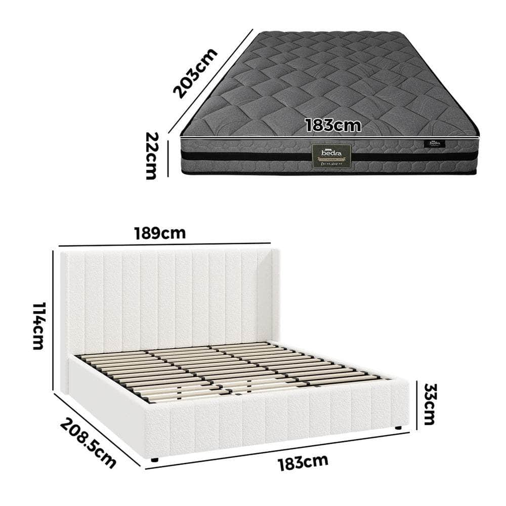 Bed Frame with Mattress Set King Single &King Size Gas Lift Boucle BILY