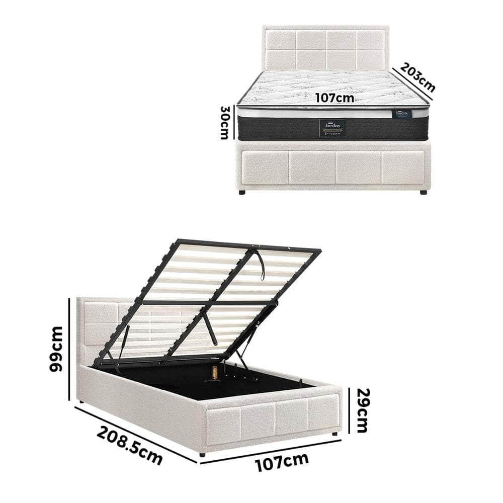 Bed Frame with Mattress Set King Single &King Size Gas Lift Boucle BILY