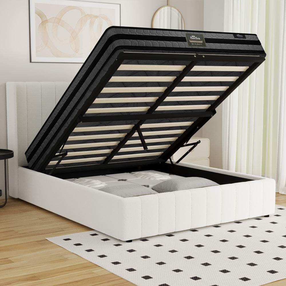 Bed Frame with Mattress Set Queen & Double Size Gas Lift Boucle BILY