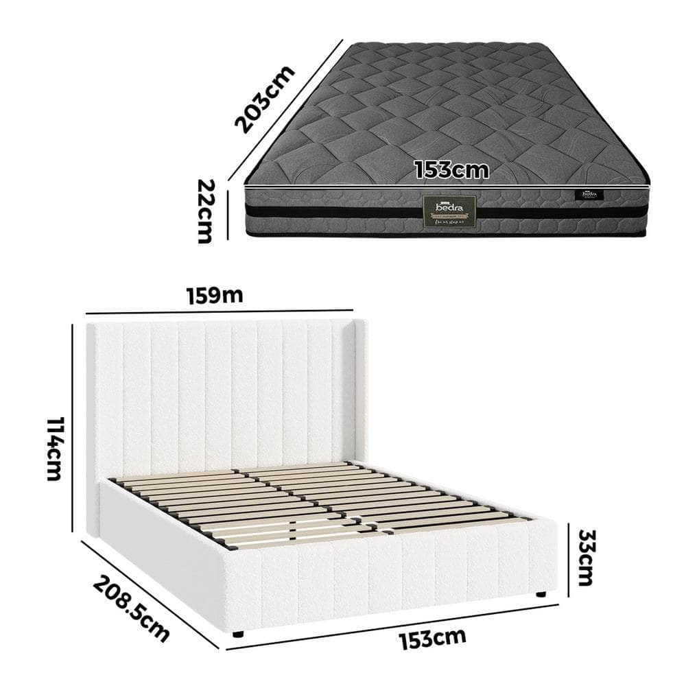 Bed Frame with Mattress Set Queen & Double Size Gas Lift Boucle BILY