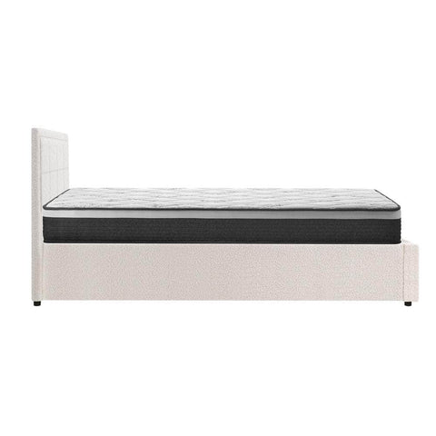 Bed Frame With Mattress Set Queen Size Gas Lift White BOSS