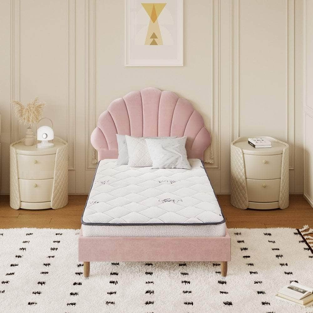 Bed Frame with Mattress Single Size Pink Velvet