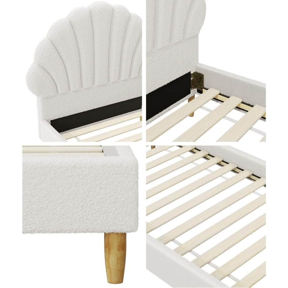 Bed Frame with Mattress Single Size White Boucle