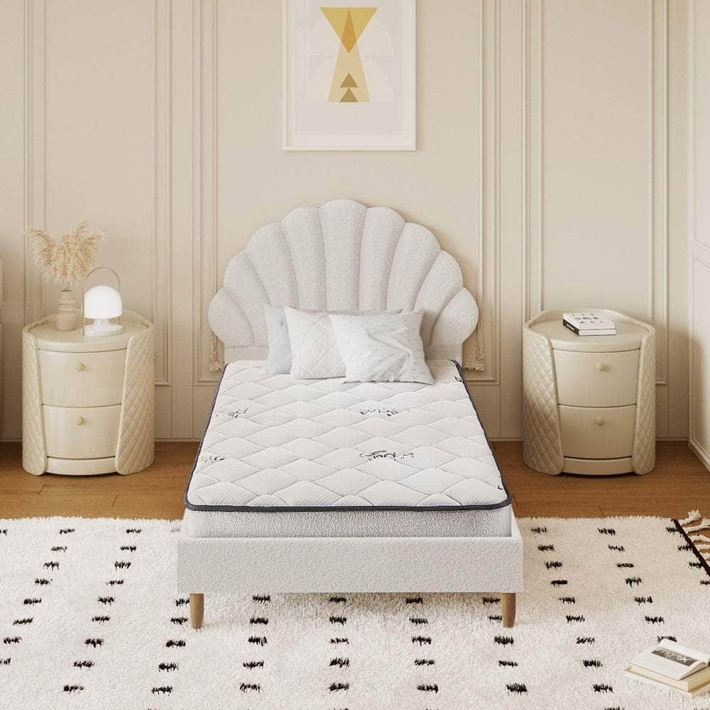 Bed Frame with Mattress Single Size White Boucle