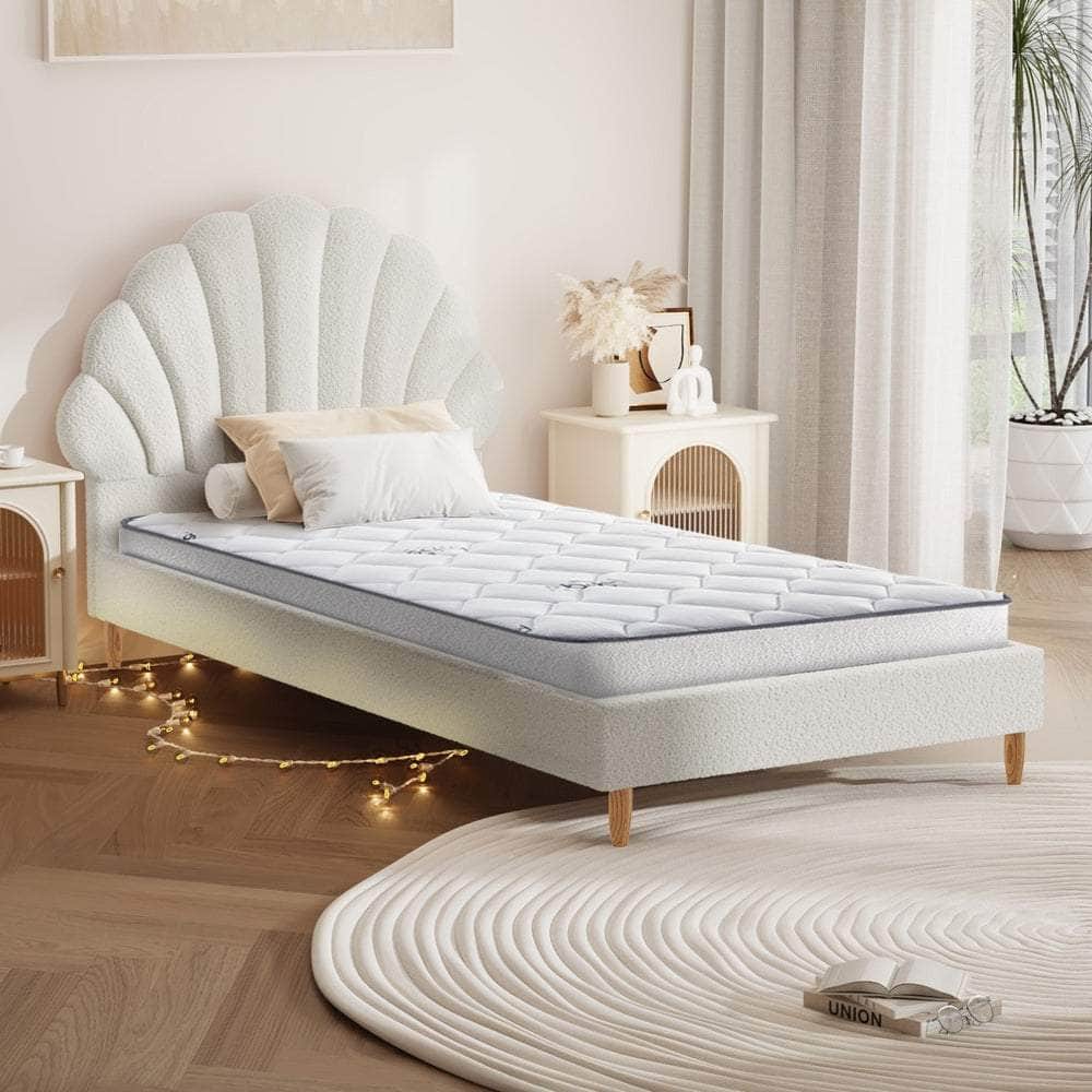 Bed Frame with Mattress Single Size White Boucle