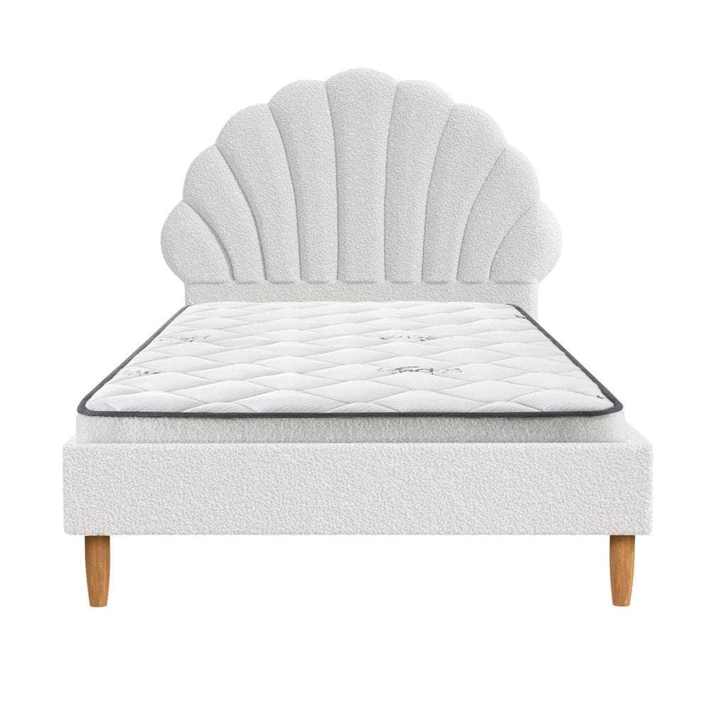 Bed Frame with Mattress Single Size White Boucle