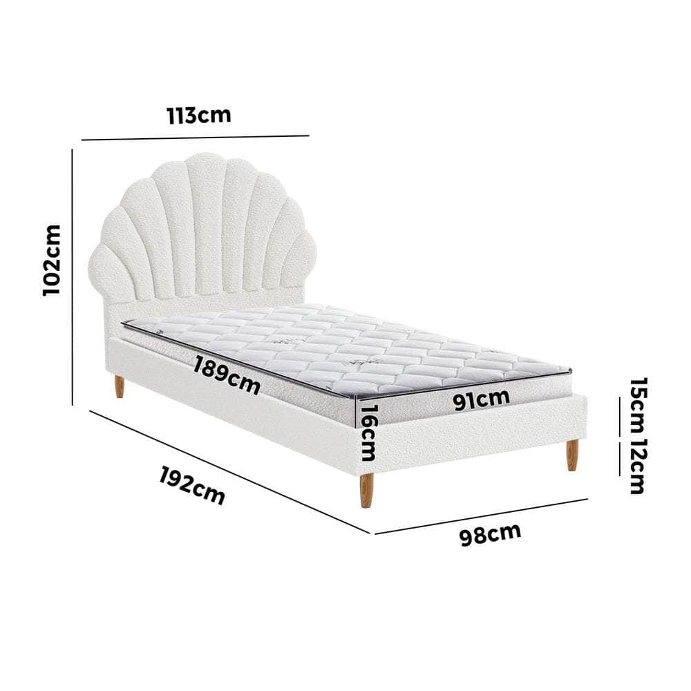 Bed Frame with Mattress Single Size White Boucle