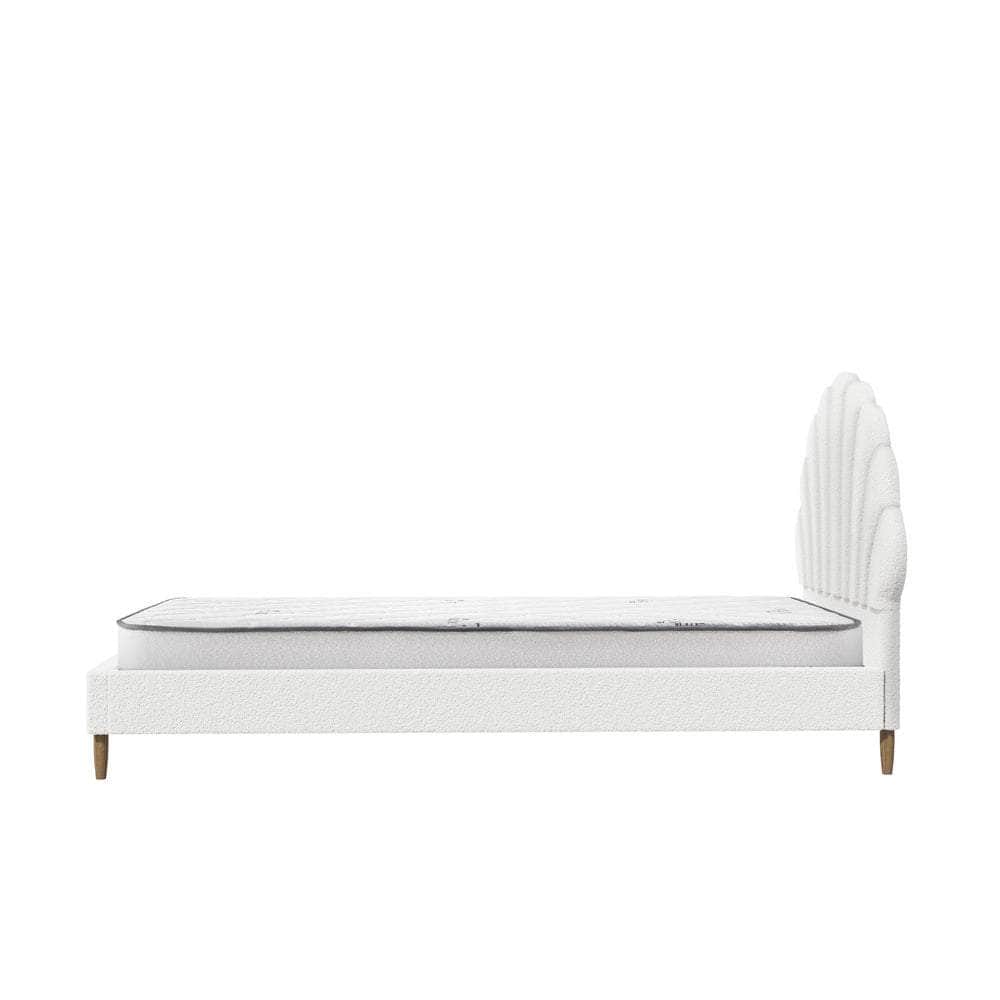 Bed Frame with Mattress Single Size White Boucle