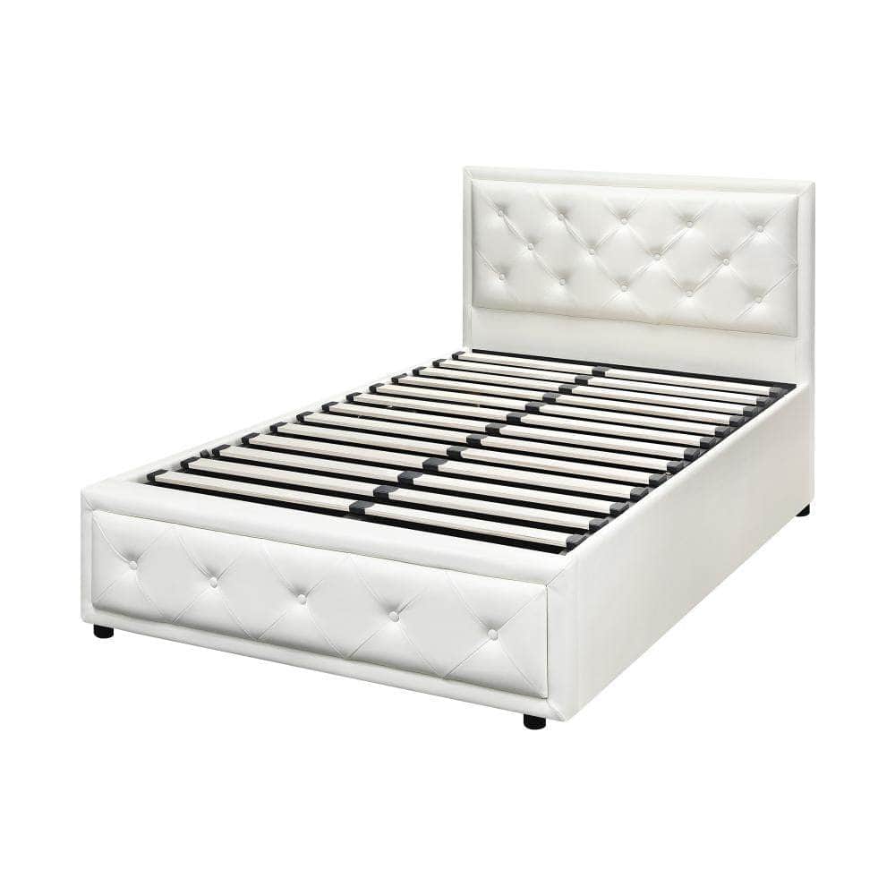 Bed Frame with Storage Space Gas Lift Bed Mattress Base White
