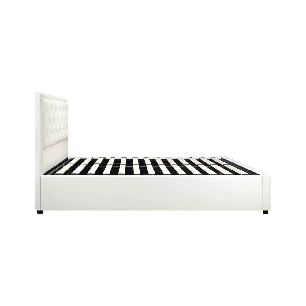 Bed Frame with Storage Space Gas Lift Bed Mattress Base White D/K/KS ...