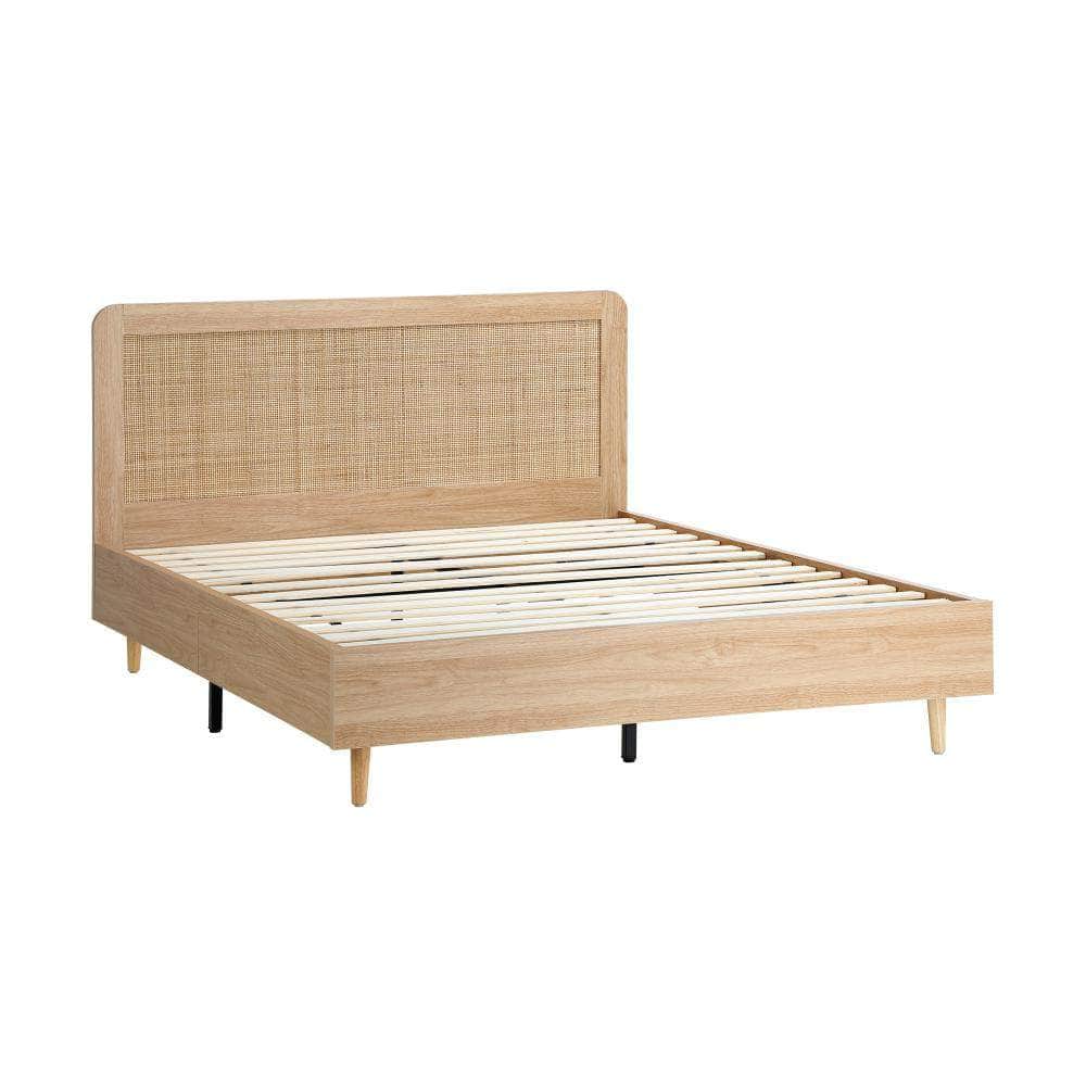 Bed Frame Wooden Bed Frame Rattan Headboard