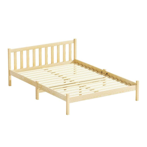 Bed Frame Wooden Double Size Bed Base Pine Timber Mattress Foundation Oak