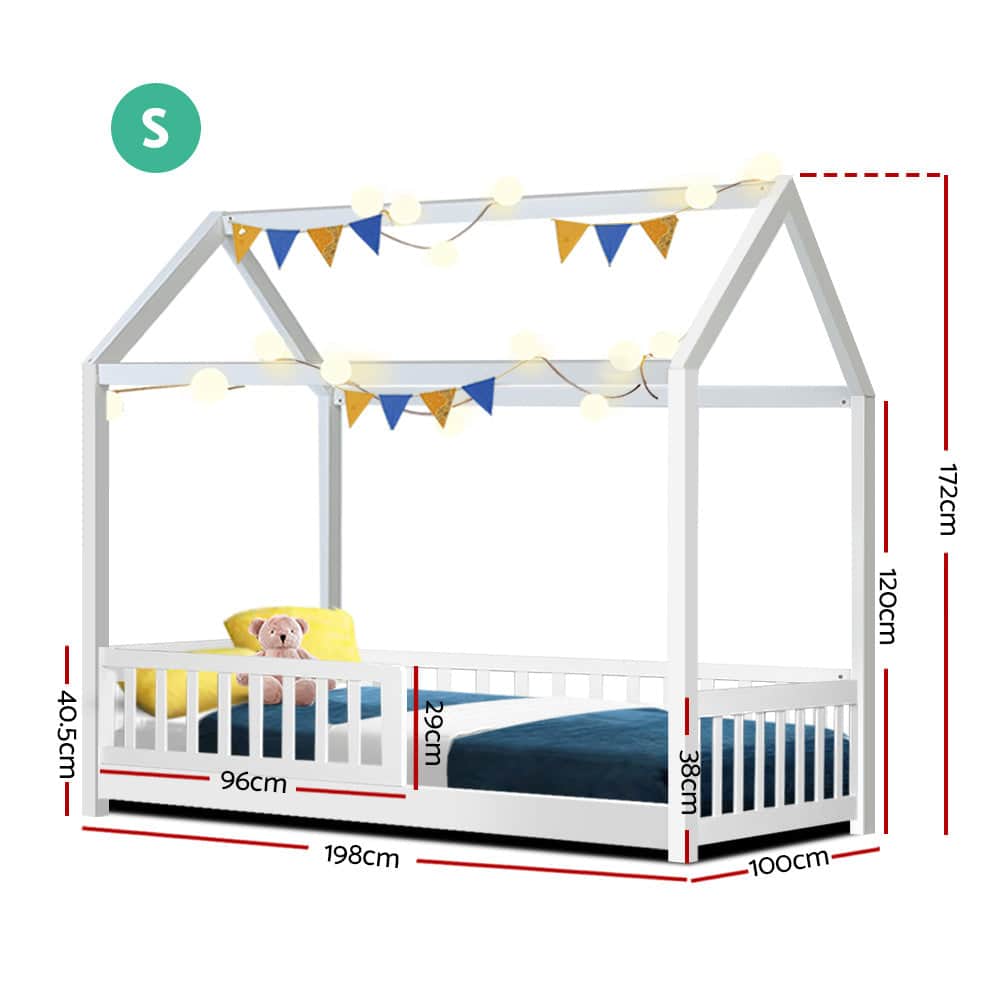 Bed Frame Wooden Kids House Frame White Rock