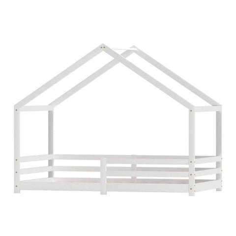 Wooden Kids Single House Bed Frame - White Amos
