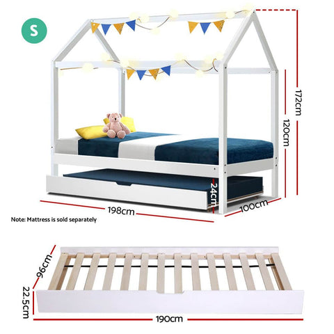 Bed Frame Wooden Trundle Daybed Kids House Frame White Holy
