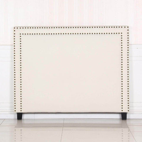 Bed Head Queen White Headboard Upholstery Fabric Studded Buttons