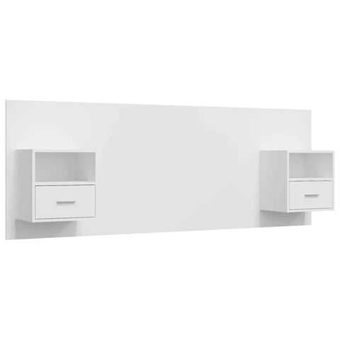 Bed Headboard with Cabinets White Engineered Wood