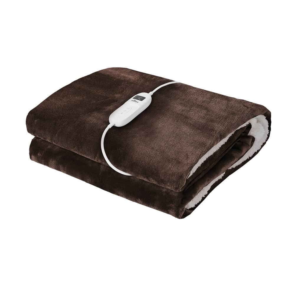 Bedding Electric Throw Heated Blanket Flannel Sherpa Brown 160x130cm