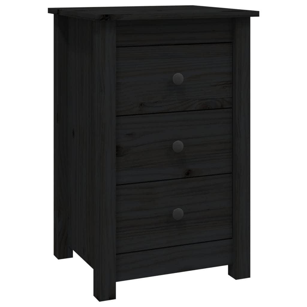 Bedside Cabinet Black Solid Wood Pine
