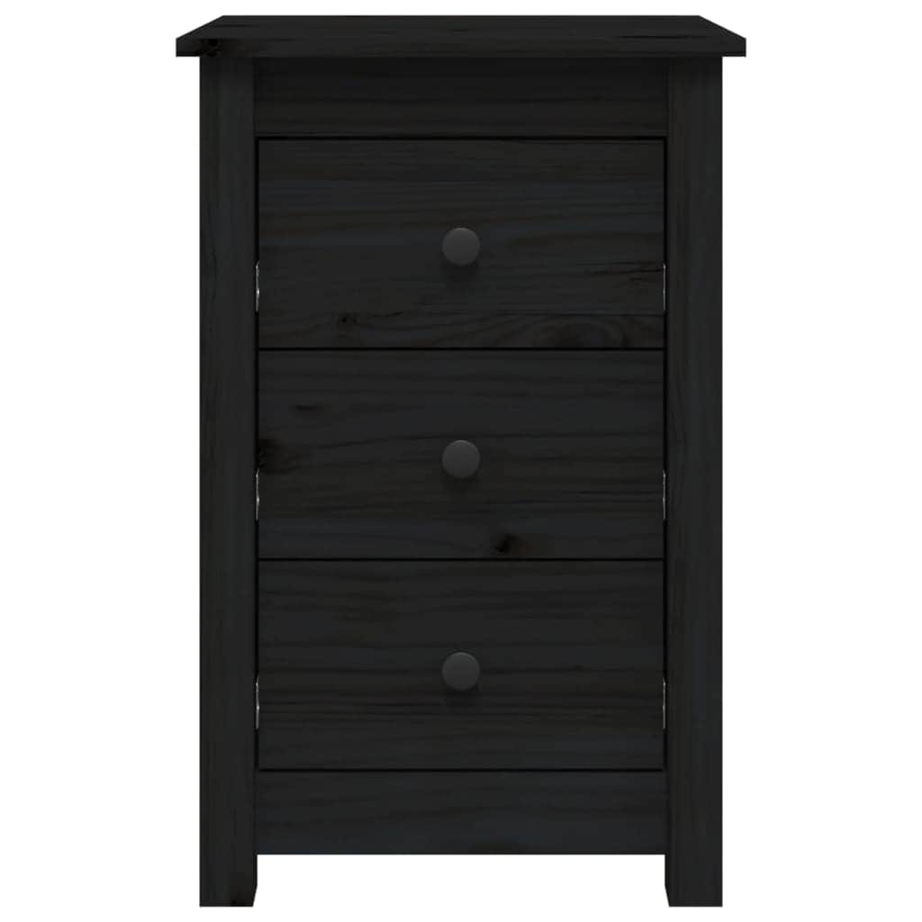 Bedside Cabinet Black Solid Wood Pine