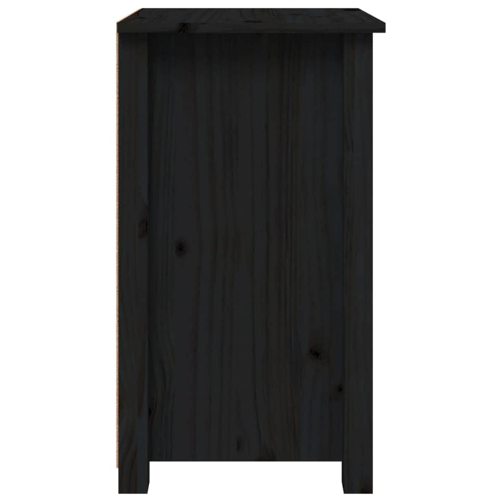 Bedside Cabinet Black Solid Wood Pine