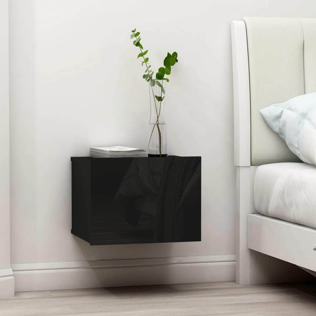 Bedside Cabinet High Gloss Black Chipboard
