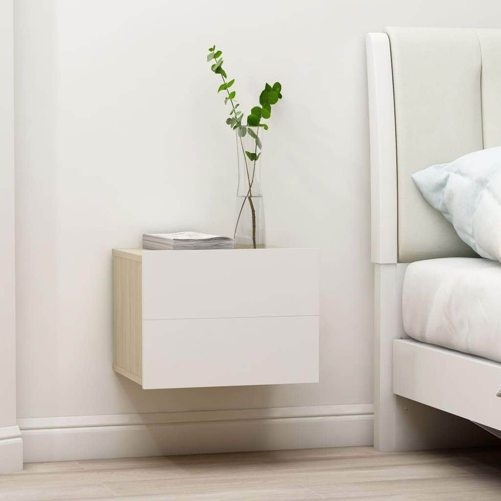 Bedside Cabinet White and Sonoma Oak 1 Chipboard