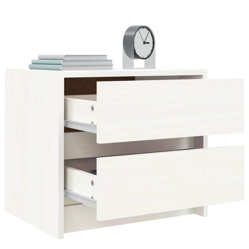 Bedside Cabinet White Solid Wood Pine