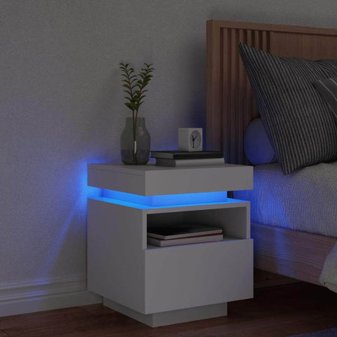 Bedside Cabinet with LED Lights White/Black