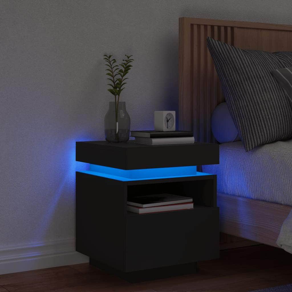 Bedside Cabinet with LED Lights White/Black