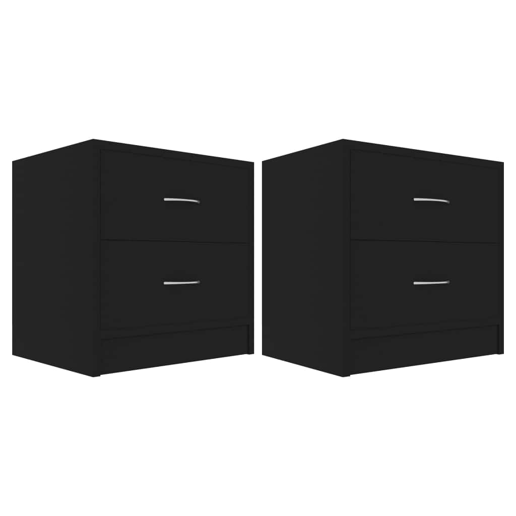 Bedside Cabinets 2 pcs Black - Engineered Wood