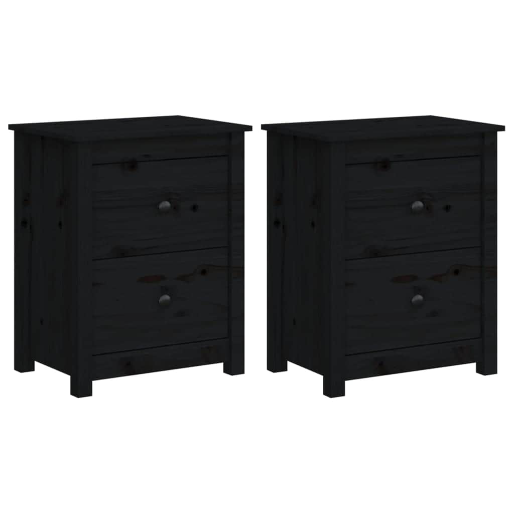 Bedside Cabinets 2 pcs Black Solid Wood