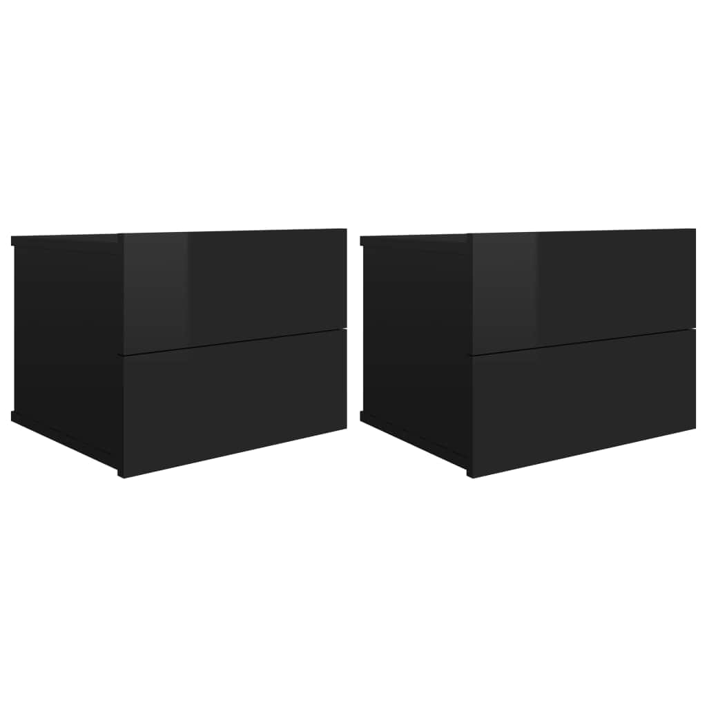 Bedside Cabinets 2 pcs High Gloss Black Chipboard