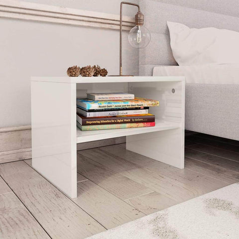 Bedside Cabinets 2  pcs High Gloss White Chipboard
